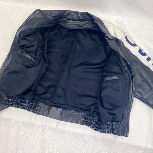 Vintage Leather USA Flag Bomber Jacket Leather King Biker Coat - Picture 9 of 14